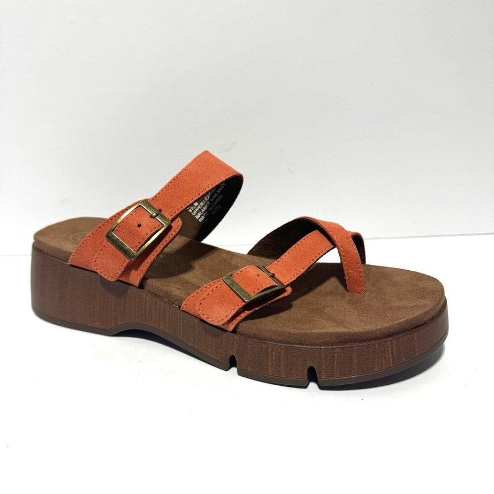 White Mountain pink Suede Double-Buckle Platform Sandals